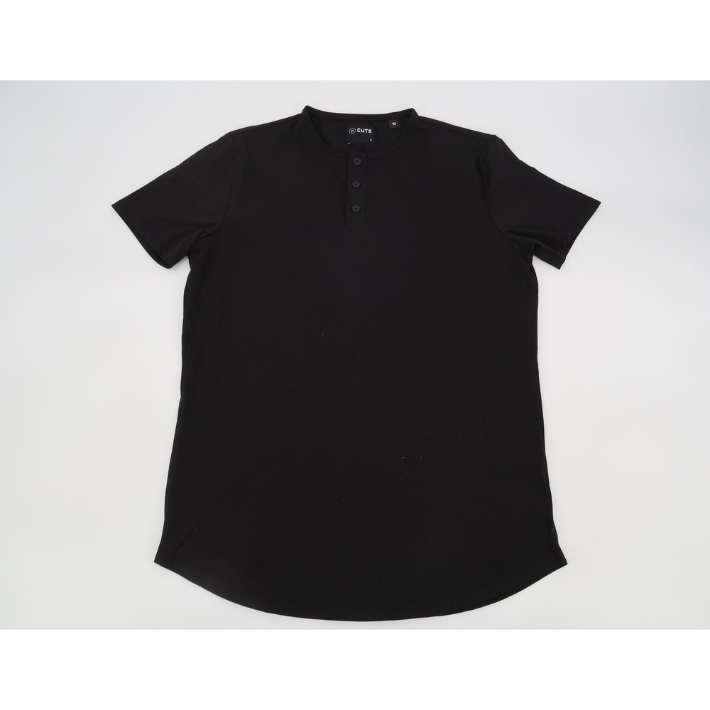 Cuts Clothing Mens Small AO Henley Curve Hem Black Short Sleeve Shirt Pyca Pro